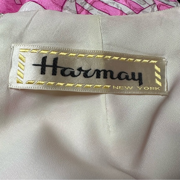 Vintage 60s 70s Harmay Maxi Formal Dress Pink White Geometric Print Size Small - Picture 14 of 17